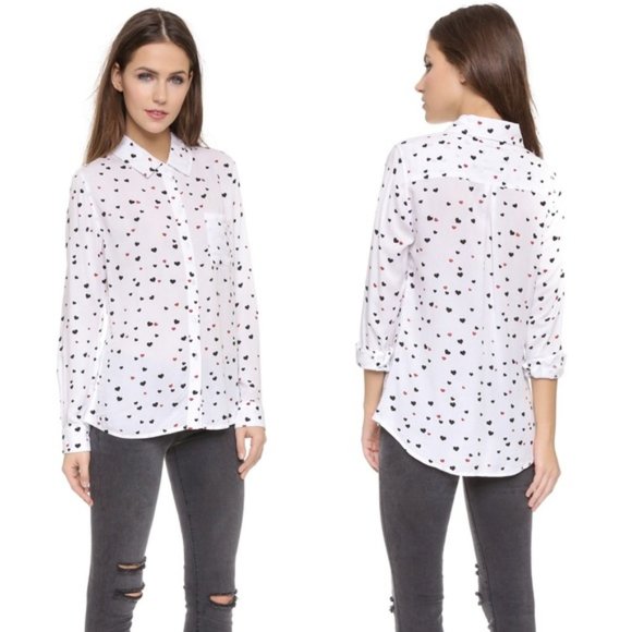 RAILS White Rocsi Heart Button Down Loose Fit Rayon Shirt EUC sz XS - Picture 4 of 12